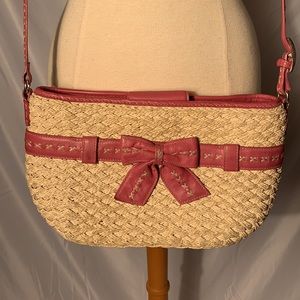 Brighton Pink Bow and Cream Straw Bag Purse